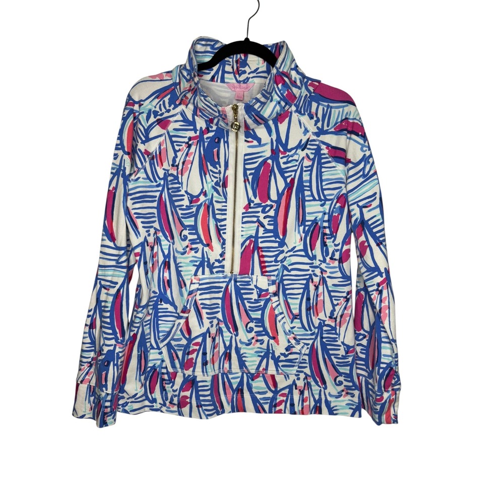 Lilly Pulitzer Skipper Popover Red Right Return Half Zip Pullover Sweatshirt L